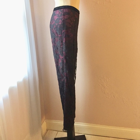 ECI Black Lace Overlay Wine Pants 6 Cocktail - Picture 2 of 8